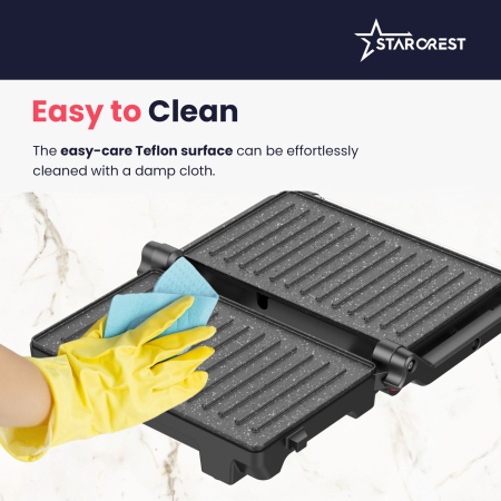 STARCREST SGR-2510 Panini Grill & Sandwich Maker, 1000W, Ceramic Grill Plates, 180° Opening, 23 x 14.5 cm Cooking Surface, Black/Stainless Steel [5]