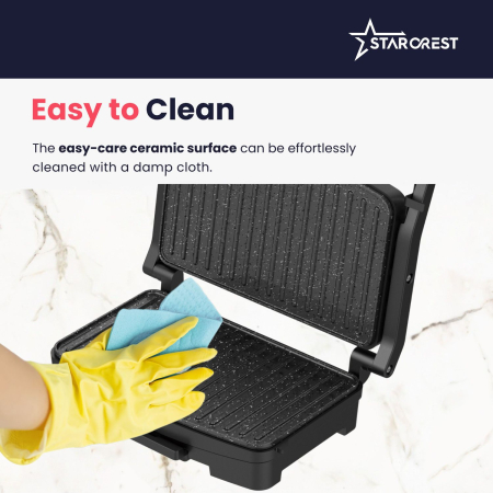 STARCREST SGR-2516BX Sandwich Maker Grill Panini, 1600 W, ceramic-coated grill plates, adjustable temperature, cooking surface 25.5 x 15.5 cm, cleaning spatula, Black/Stainless Steel [5]