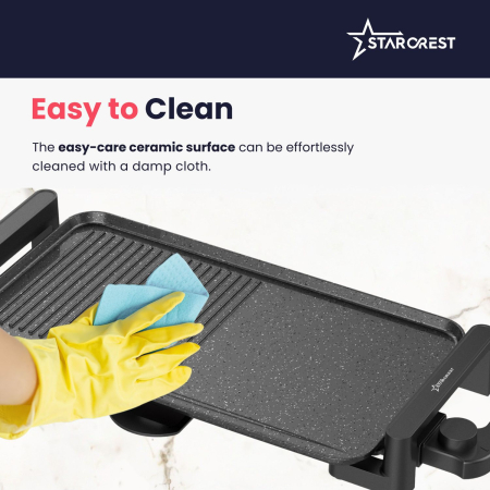 STARCREST SGR-4726 Electric Grill, 2000 W, Adjustable thermostat, Grill/flat ceramic-coated plate, Cooking surface 47 x 26.5 cm, Black/Stainless steel [5]