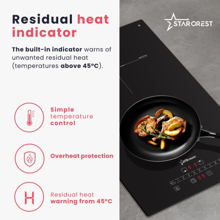STARCREST SIH-3232 Built-in Induction Hob, 3500 W, 2 Cooking Zones, 9 Power Levels, Touch Control, Timer, Black Kanger Glass [6]