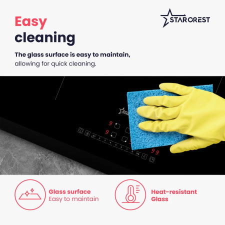 STARCREST SIH-6262 Built-in Induction Hob, 4 Cooking Zones, Slider Touch Control, Booster, Keep Warm Function, Timer, Black Kanger Glass [6]