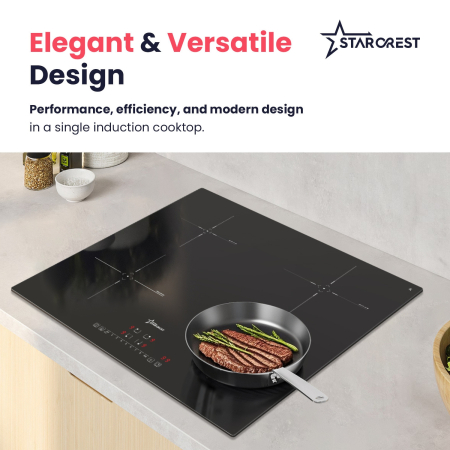 STARCREST SIH-6262 Built-in Induction Hob, 4 Cooking Zones, Slider Touch Control, Booster, Keep Warm Function, Timer, Black Kanger Glass [7]