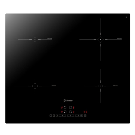 Built-in Hobs - STARCREST SIH-6262 Built-in Induction Hob, 4 Cooking Zones, Slider Touch Control, Booster, Keep Warm Function, Timer, Black Kanger Glass