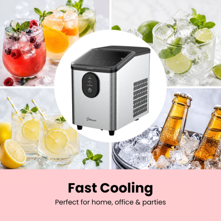 STARCREST SIM-1125IX Ice Cube Maker, 11–12 kg/24h Capacity, Removable Ice Basket, 0.8 L Water Tank, Stainless Steel [1]