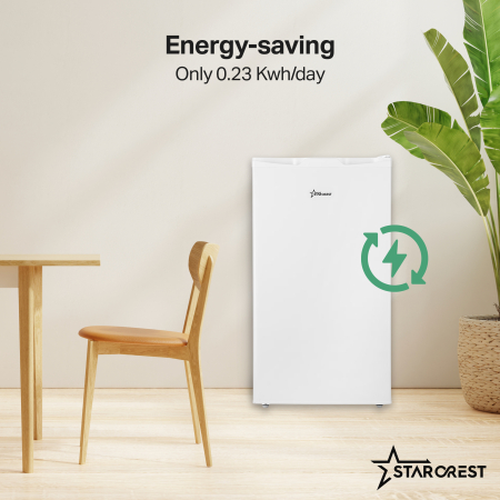 STARCREST Single Door Refrigerator SF-85WH-E, 85 L, Energy Class E, Interior Lighting, Ice Compartment, Height 82 cm, White [4]