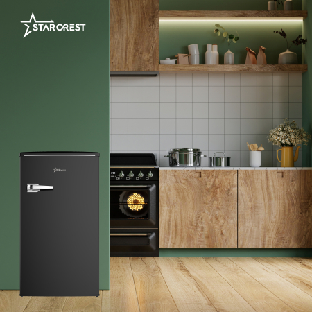 STARCREST Single Door Refrigerator SRF-86BK, Vintage Design, 85L, Energy Class E, Interior Lighting, Height 84 cm, Black [4]