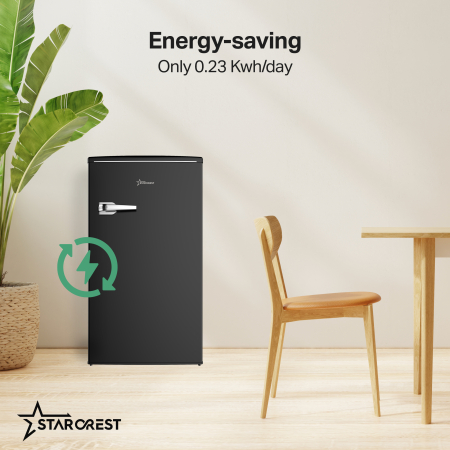 STARCREST Single Door Refrigerator SRF-86BK, Vintage Design, 85L, Energy Class E, Interior Lighting, Height 84 cm, Black [3]