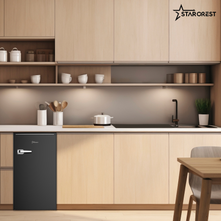 STARCREST Single Door Refrigerator SRF-86BK, Vintage Design, 85L, Energy Class E, Interior Lighting, Height 84 cm, Black [5]