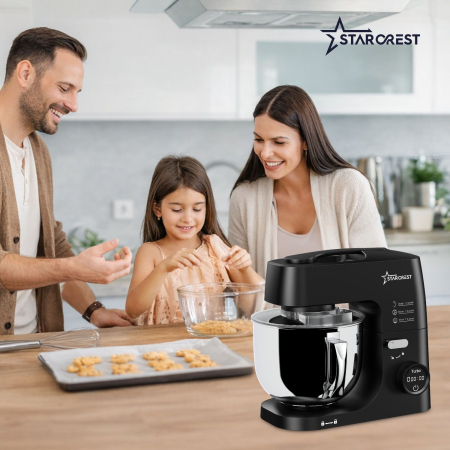STARCREST SKM-1650BK 5L Stainless Steel Bowl Mixer, 1.5 kg Dough Capacity, 1600W Power, 3 Accessories, 8 Speeds + Turbo, Black [8]