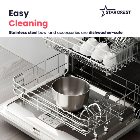 STARCREST SKM-2070BK Stand Mixer with 7L Stainless Steel Bowl, 2.1 kg Dough Capacity, 2000W Power, 3 Stainless Steel Attachments, 8 Speeds + Turbo, Black [5]