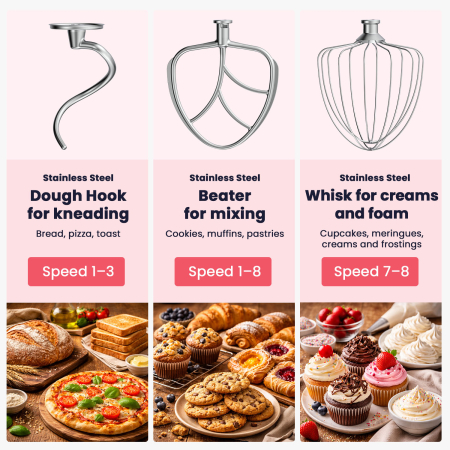 STARCREST SKM-2070BK Stand Mixer with 7L Stainless Steel Bowl, 2.1 kg Dough Capacity, 2000W Power, 3 Stainless Steel Attachments, 8 Speeds + Turbo, Black [7]