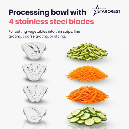 STARCREST SKM1525-10BK Food Processor, 1500W, 2.5 L Bowl, 10 Accessories, Digital Control, Timer, 2 L Blender, Black [3]