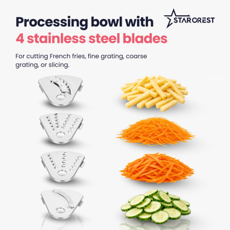 STARCREST SKM1525-10BK Food Processor, 1500W, 2.5 L Bowl, 10 Accessories, Digital Control, Timer, 2 L Blender, Black [4]