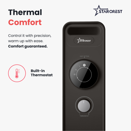 STARCREST SOH-1123MBK Oil-Filled Electric Radiator, 2300 W, 11 Elements, 3 Power Levels, Mechanical Thermostat, Overheat Protection, Tip-Over Safety, Black [2]