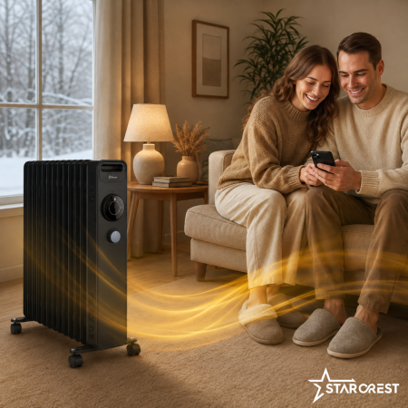 STARCREST SOH-1123MBK Oil-Filled Electric Radiator, 2300 W, 11 Elements, 3 Power Levels, Mechanical Thermostat, Overheat Protection, Tip-Over Safety, Black [7]