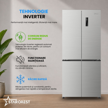 STARCREST SSCD-463IXE Side-by-Side Refrigerator, 463 L, Class E, Full No Frost, Inverter Compressor, Digital Display, 81 L Convertible Compartment, H 192 cm, Stainless Steel [6]