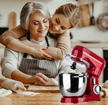 STARCREST Stand Mixer SKM-1300RD, 1300W, 5.2L Stainless Steel Bowl, 4 Accessories, 10 Speeds + Pulse, Metal Gears, Red [5]