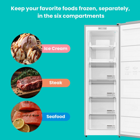 STARCREST SUF-213NF-IX NoFrost Freezer, 213 L, Class E, 6 Compartments, Digital Thermostat, Reversible Doors, H 170.7 cm, Stainless Steel [6]