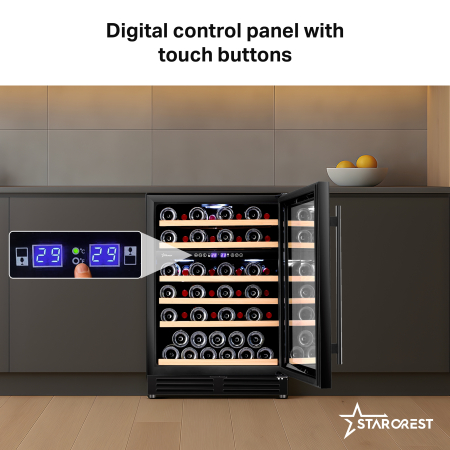 STARCREST SWN-13851DZ Built-in Wine Cooler, 138L, 51 Bottles, Beech Wood Shelves, 2 Cooling Zones, Electronic Control, Display, LED Interior Lighting, 82 cm Height, Black [3]