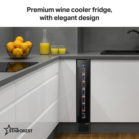 STARCREST SWN-1807 Wine Cooler, 7-Bottle Capacity, Class F, Wooden Shelves, Electronic Control, Display, LED Interior Lighting, 86.6 cm Height, Black [4]