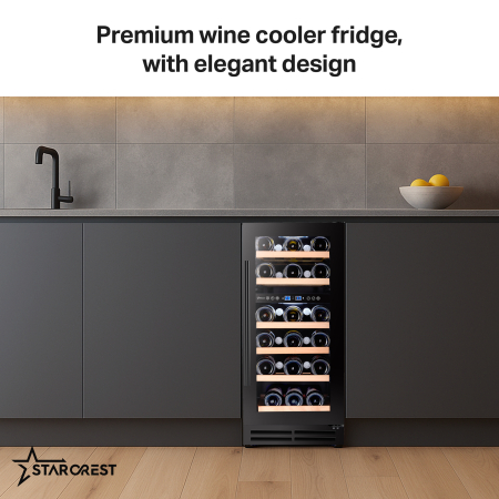STARCREST SWN-8028DZ Built-in Wine Cooler, 80L, 28 Bottles, Beech Wood Shelves, 2 Cooling Zones, Electronic Control, Display, LED Interior Lighting, 85.5 cm Height, Black [5]