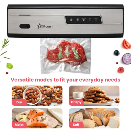 STARCREST Vacuum Sealer Machine VS-3230X, 130W, Touch Control, 5 Functions, Vacuum Hose for Containers, Built-in Cutter, Stainless Steel [1]