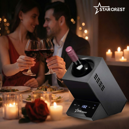 STARCREST Wine Cooler SWN-1BT , single bottle capacity, adjustable temperature 5-15°C, LED display, touch control, steel, black [7]