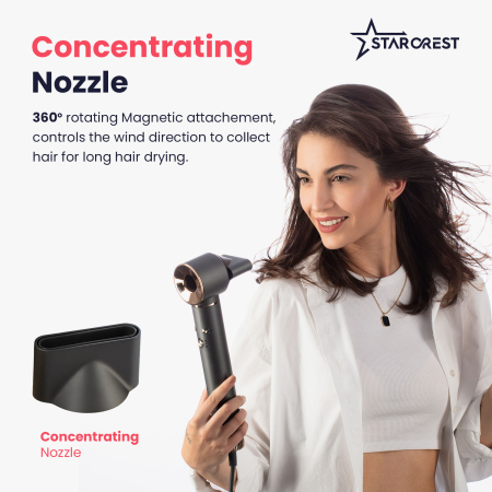 STARCREST Professional Hair Dryer SHD-5-1, 1300 W, 4 Accessories Included, 3 Speed Settings, 3 Heat Settings, Cool Air Button, Gray [3]
