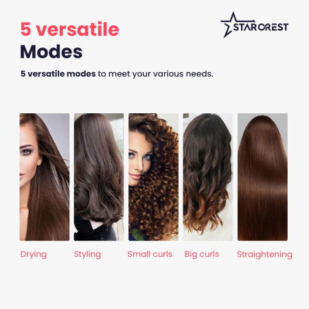 STARCREST Professional Hair Dryer SHD-5-1, 1300 W, 4 Accessories Included, 3 Speed Settings, 3 Heat Settings, Cool Air Button, Gray [6]