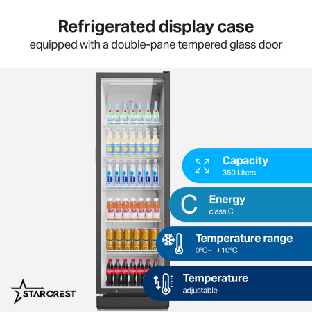 Vitrina frigorifica profesionala STARCREST SPS-350, 350 L, Termostat reglabil, Iluminare LED, H 194.5 cm, Negru [1]