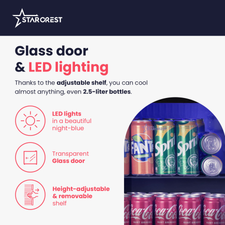 STARCREST Refrigerated Display Case SBC-5010BK, 46 L, Temperature Control, Glass Door, Height 48.8 cm, Black [4]
