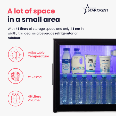 STARCREST Refrigerated Display Case SBC-50BKE, 46 L, Temperature Control, Glass Door, Height 48.8 cm, Black [3]