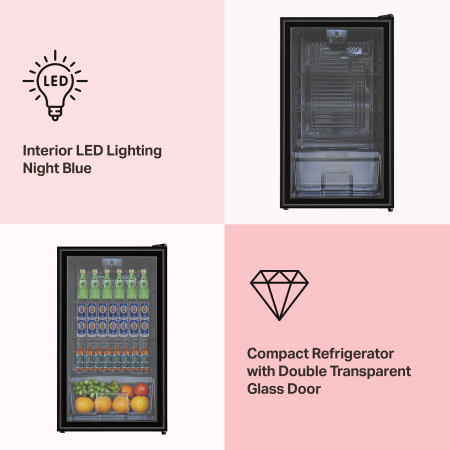 STARCREST Refrigerated Display Case SBC-9202BK, 93 L, Temperature Control, Glass Door, Height 83.2 cm, Black [3]