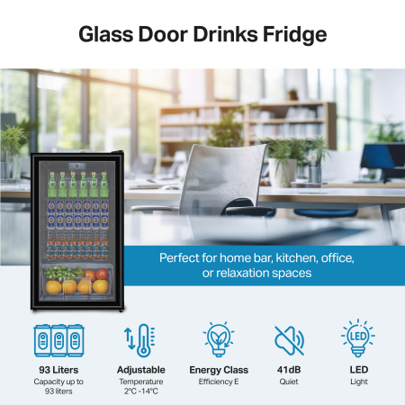 STARCREST Refrigerated Display Case SBC-9202BK, 93 L, Temperature Control, Glass Door, Height 83.2 cm, Black [2]