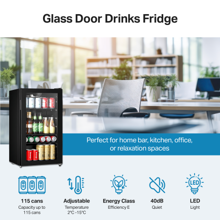 STARCREST Refrigerated Display Case SBC-9901BKE, 93 L, Adjustable Thermostat, LED Lighting, Glass Door, Height 84.5 cm, Black [2]