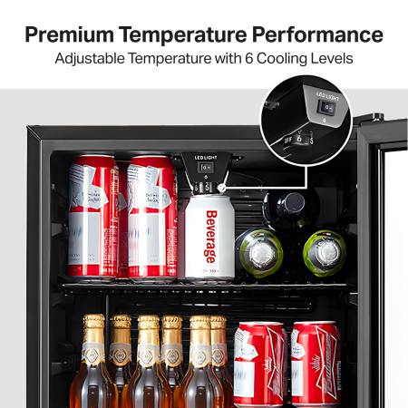 STARCREST Refrigerated Display Case SBC-9901BKE, 93 L, Adjustable Thermostat, LED Lighting, Glass Door, Height 84.5 cm, Black [3]