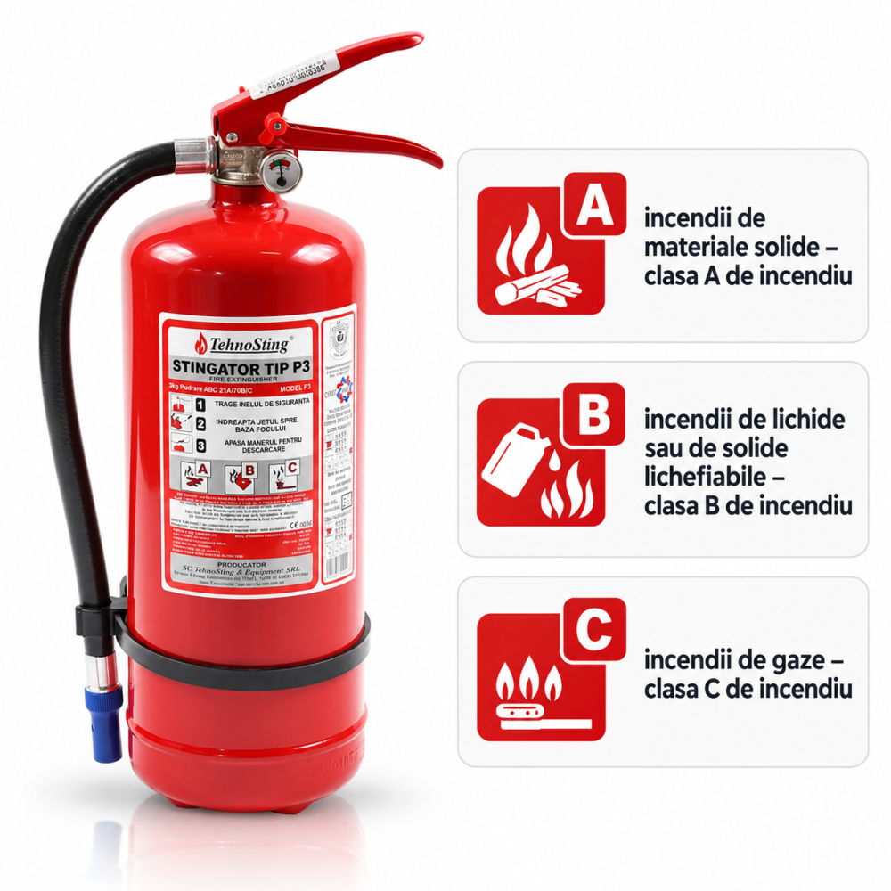 Stingător cu pulbere P3 (3 kg) – clase A, B, C [3]