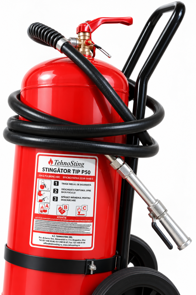 Stingător cu pulbere P50 (50 kg) transportabil pe roți – clase A, B, C [2]