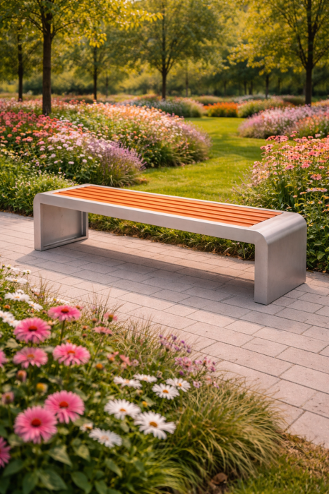 Bancă modernă 150 cm URBANIA | Aluminiu și WPC, design minimalist [5]