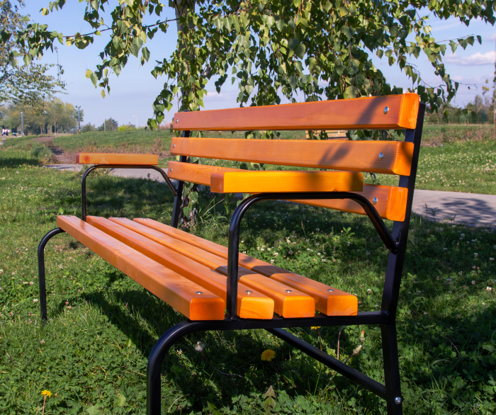 Bancă exterior 162 cm cu spătar și cotiere LAVANDĂ | Metal și lemn [8]