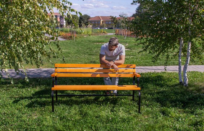 Bancă exterior 162 cm cu spătar și cotiere LAVANDĂ | Metal și lemn [9]