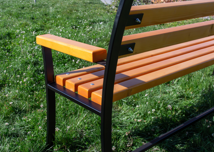 Bancă exterior 160 cm cu spătar și cotiere GAROFIȚA | Lemn fag + metal [7]