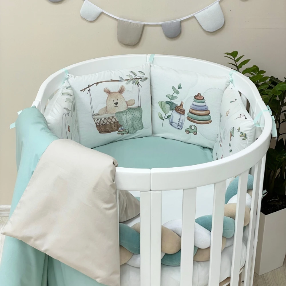 Lenjerie patut bebe 7 piese Little One menta [4]