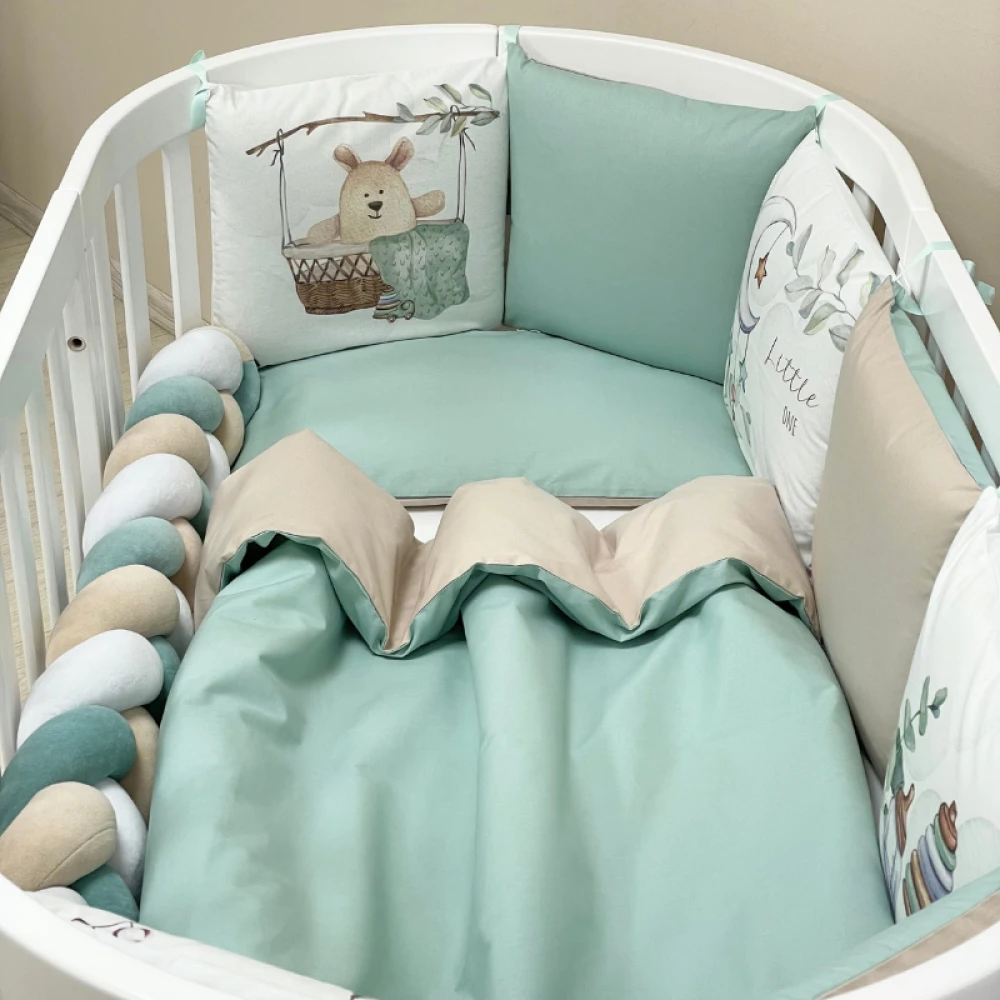 Lenjerie patut bebe 7 piese Little One menta [3]