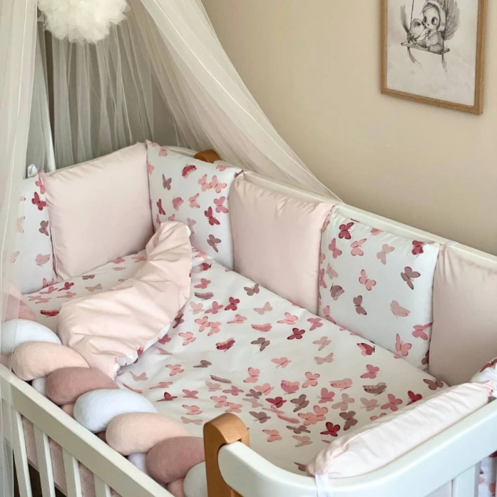 Set lenjerie patut bebe fluturi roz 7piese [4]