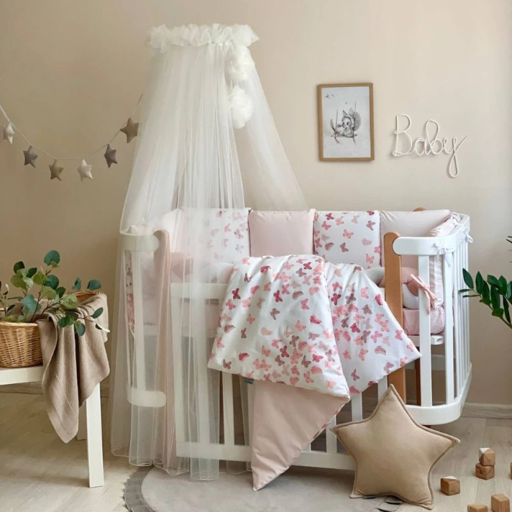 Set lenjerie patut bebe fluturi roz 7piese [2]