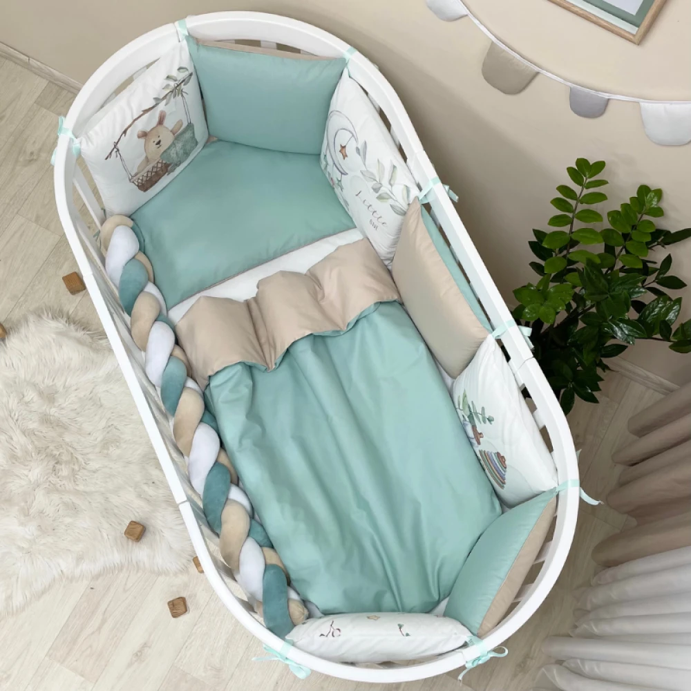 Lenjerii si protectii laterale patut - Lenjerie patut bebe 7 piese Little One menta