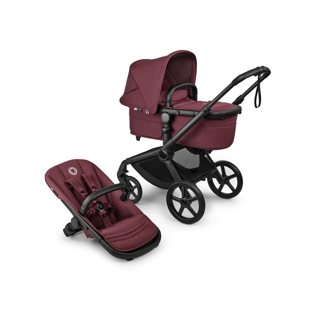 Cărucioare - Carucior Bugaboo Fox 5 Renew Black/Dark Cherry 2 in 1