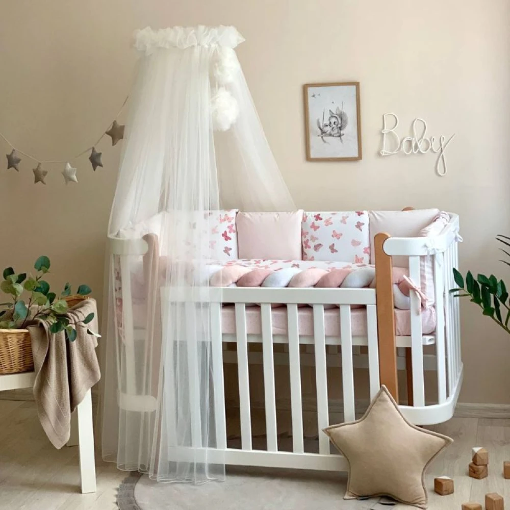 Lenjerii si protectii laterale patut - Set lenjerie patut bebe fluturi roz 7piese