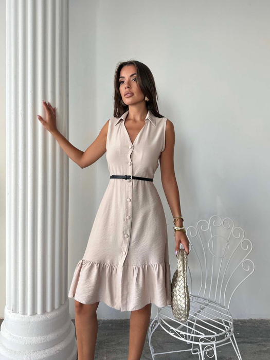 Rochie A-Line Bej cu Guler Clasic [2]